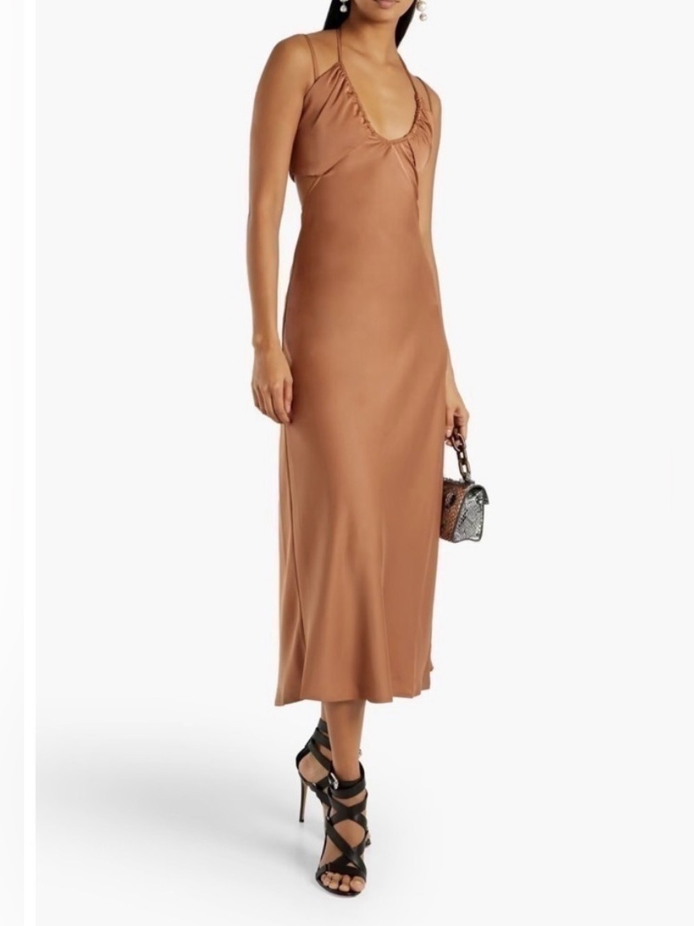 A.L.C. Women’s Sienna Satin Halter Neck Midi Dress Rawhide Brown Size 8